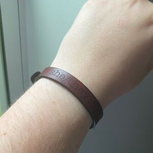 Leather she/they pronoun bracelet